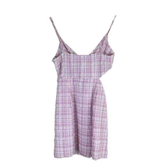 Zara Mini Dress Womens M Pink Plaid Sleeveless Cutout Y2K Seersucker Coquette - Picture 5 of 7